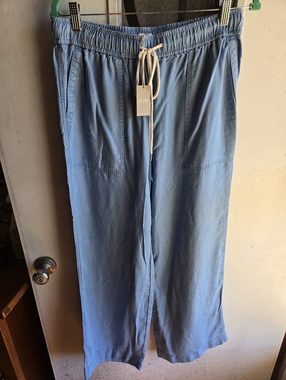 Haven Well Within Light Blue Chambray Drawstring Casual Pants NWT